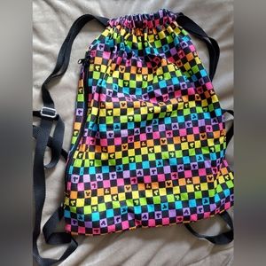 Authentic Disney Parks Rainbow Checkered Mickey Drawstring Bag